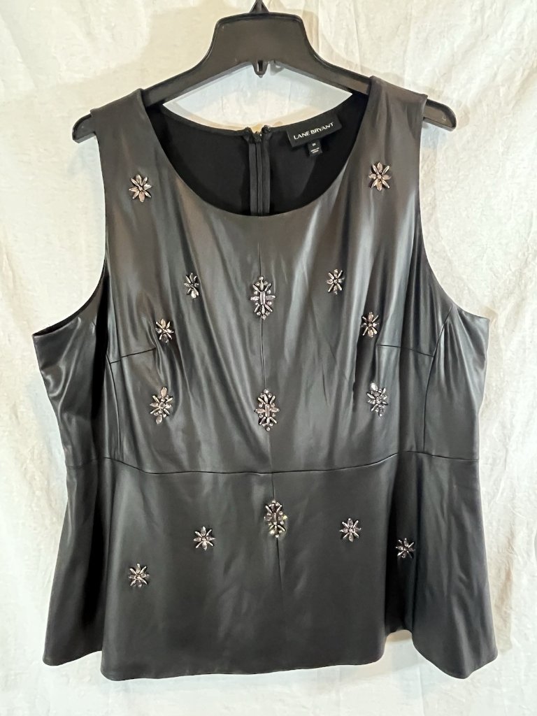 Lane Bryant Women’s Size 20 Black Faux Leather Beaded Sleeveless Blouse